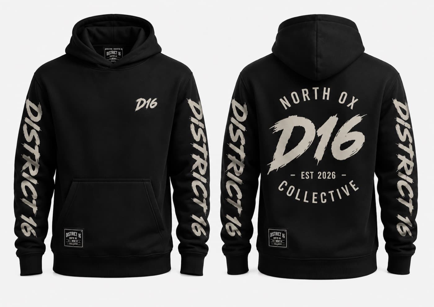 D16 Core Hoodie, front and back